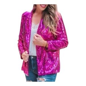 Jess Lea Sequin‎ And The City Blazer Pink Sparkly Jacket Women Size Small NWT